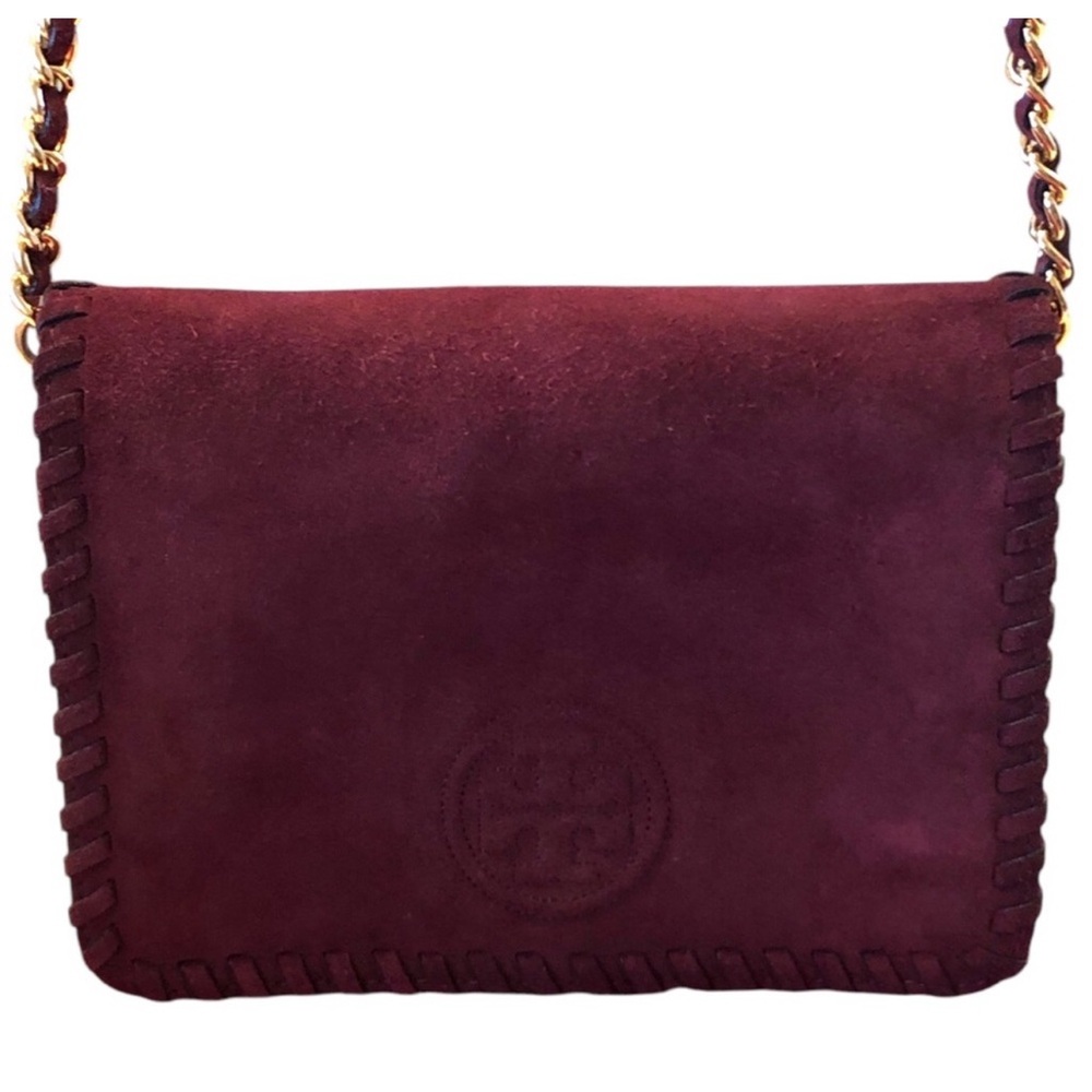Tory Burch Burgundy Crossbody Bag Suede Leather Classic